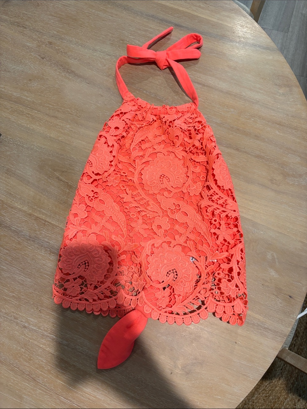 Lace Halter Top in Bright Coral